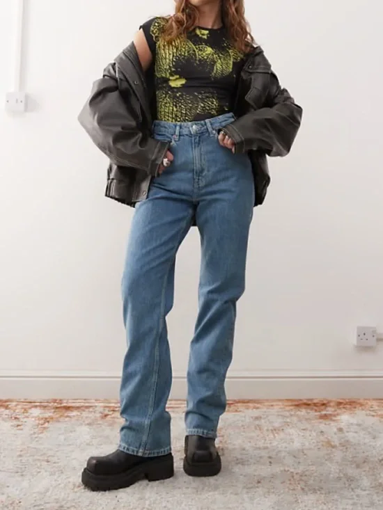 ASOS Weekday Classic High-Rise Straight Leg Blue Jeans - Picture 9 of 10